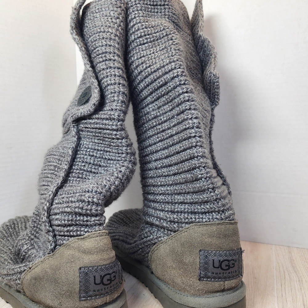 UGG Classic Cardy Gray Button-Up Sheepskin Sweater Boots #5819 size 6 - Picture 5 of 16